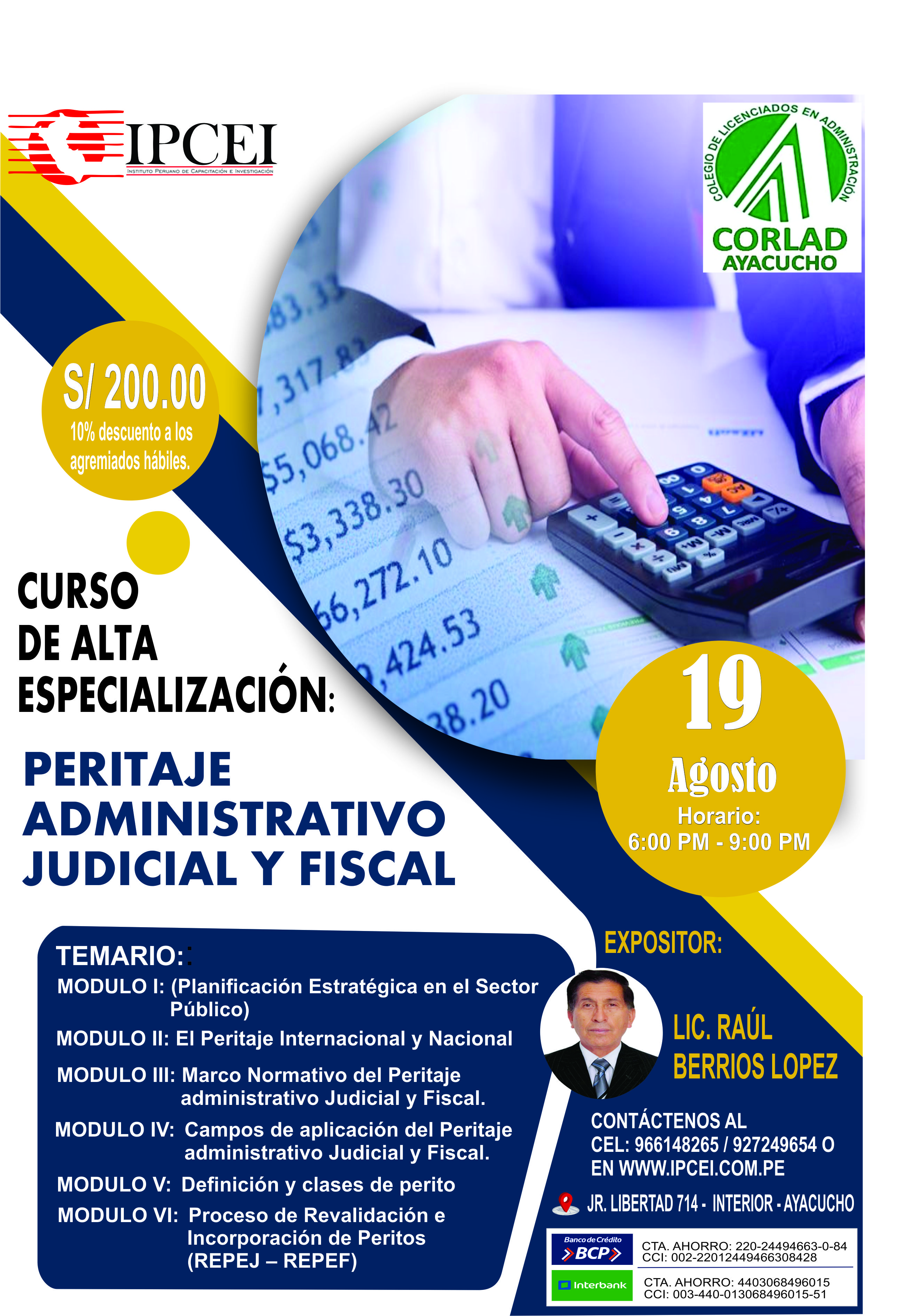 CURSO DE ALTA ESPECIALIZACIÓN EN PERITAJE ADMINISTRATIVO, JUDICIAL Y FISCAL