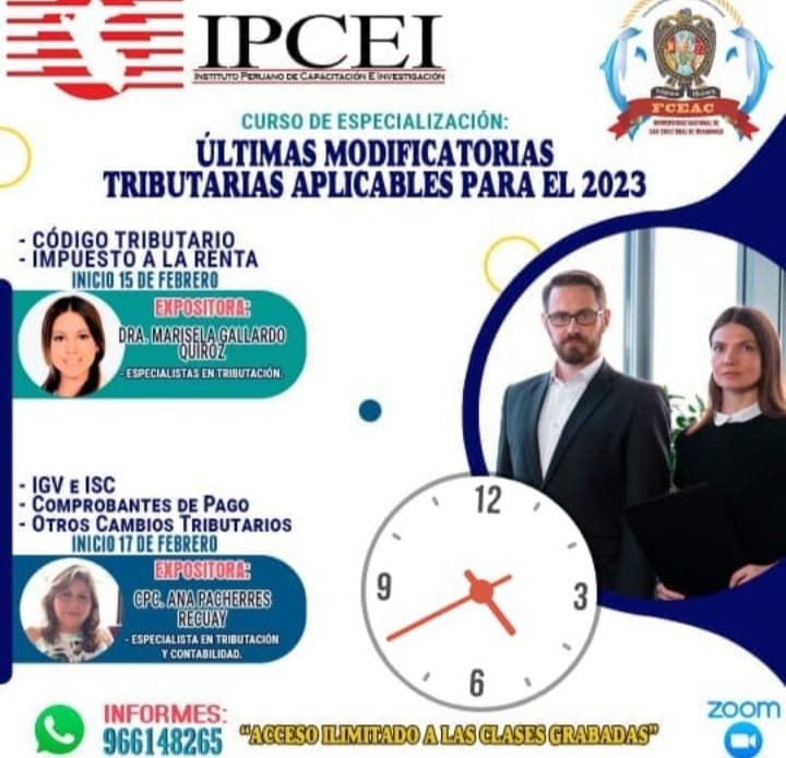 Curso de Especialización Últimas Modificatorias Tributarias Aplicables para el 2023